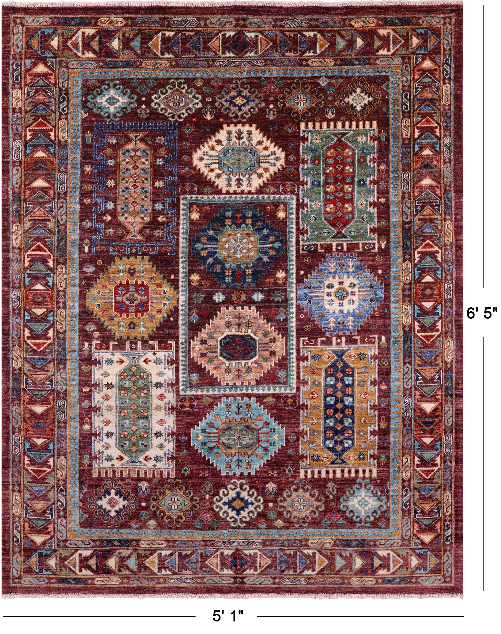 Turkmen Ersari Hand Knotted Wool Rug - 5' 1" X 6' 5" - Golden Nile