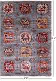 Grey Turkmen Ersari Hand Knotted Wool Rug - 5' 9" X 8' 5" - Golden Nile