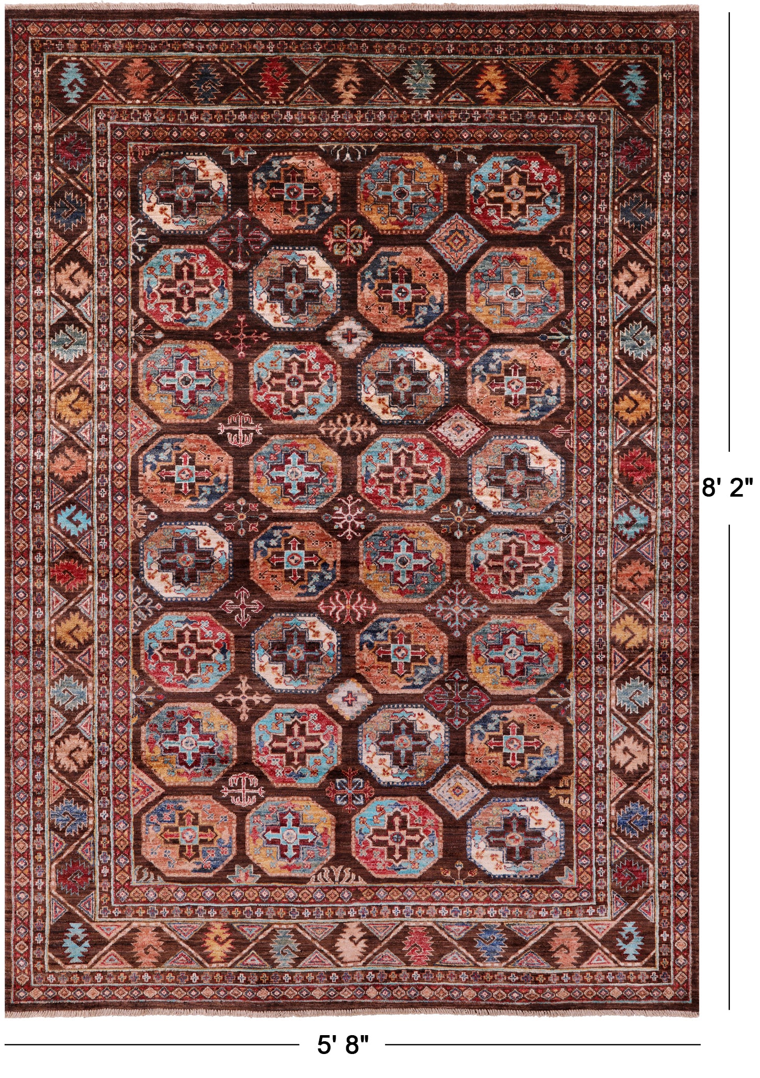 Brown Turkmen Ersari Hand Knotted Wool Rug - 5' 8" X 8' 2" - Golden Nile