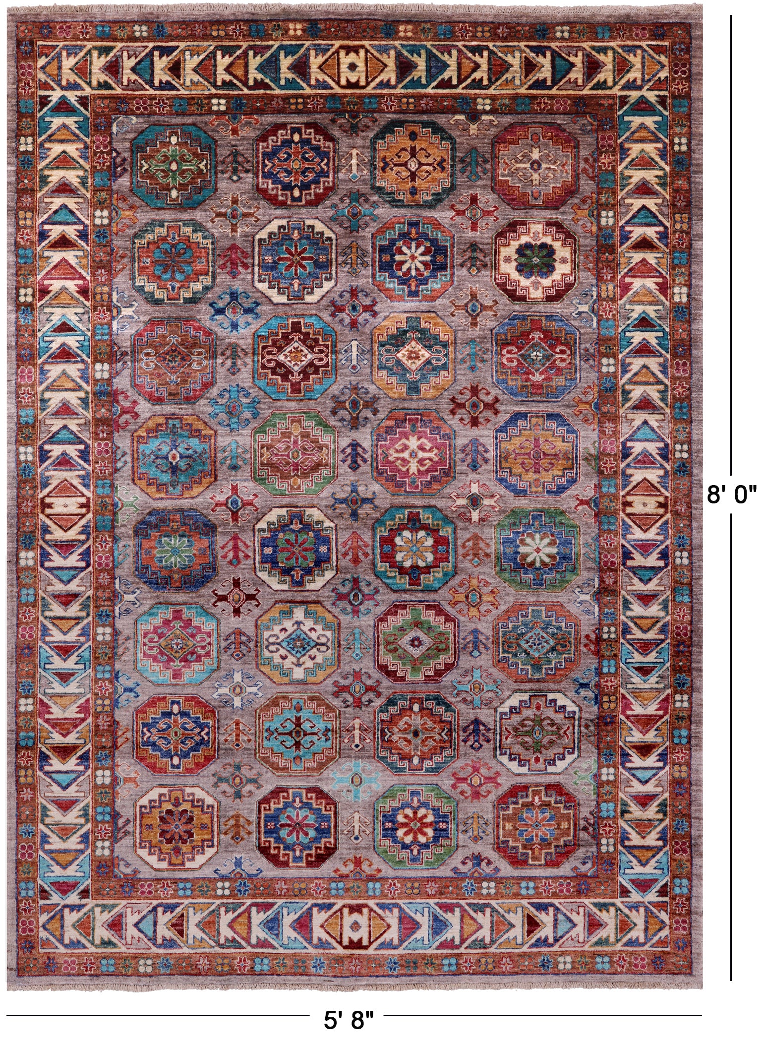 Turkmen Ersari Hand Knotted Wool Rug - 5' 8" X 8' 0" - Golden Nile