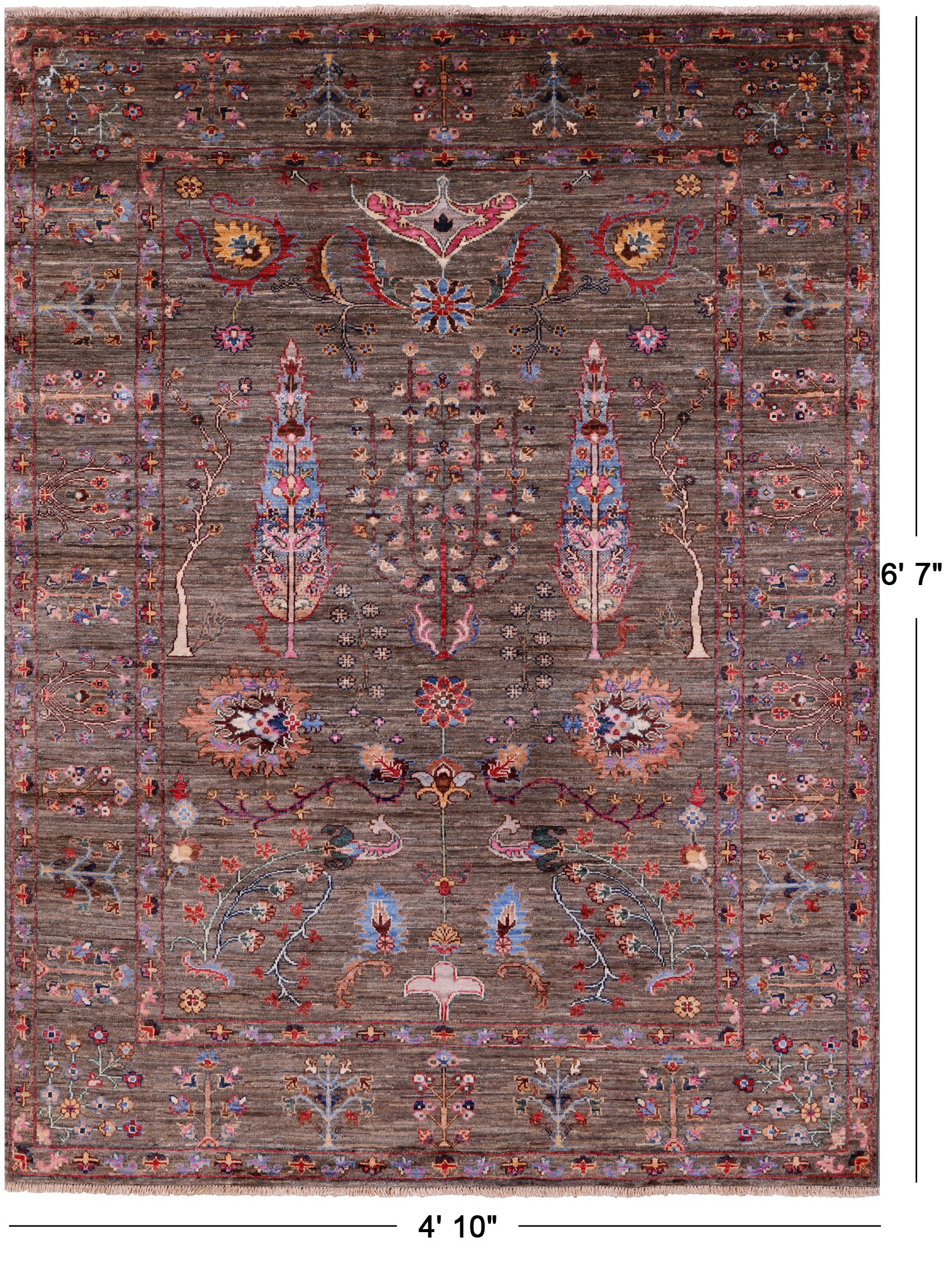 Peshawar Hand Knotted Wool Rug - 4' 10" X 6' 7" - Golden Nile