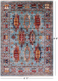 Blue Persian Fine Serapi Hand Knotted Wool Rug - 4' 11" X 6' 9" - Golden Nile
