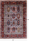 Grey Turkmen Ersari Hand Knotted Wool Rug - 5' 0" X 7' 0" - Golden Nile