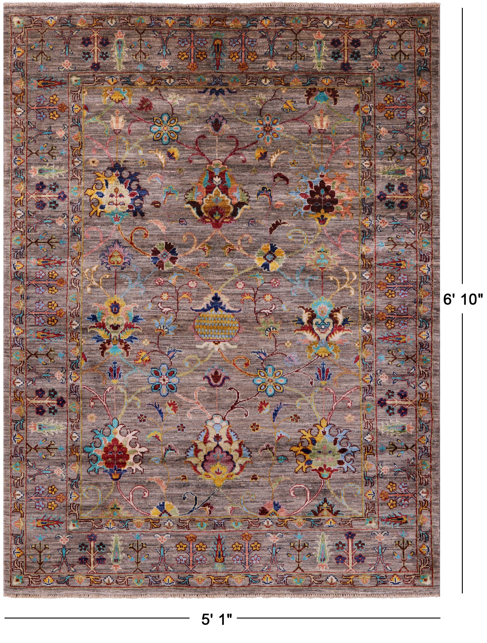 Peshawar Hand Knotted Wool Rug - 5' 1" X 6' 10" - Golden Nile