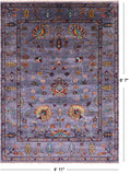 Grey Peshawar Handmade Wool Rug - 4' 11" X 6' 7" - Golden Nile