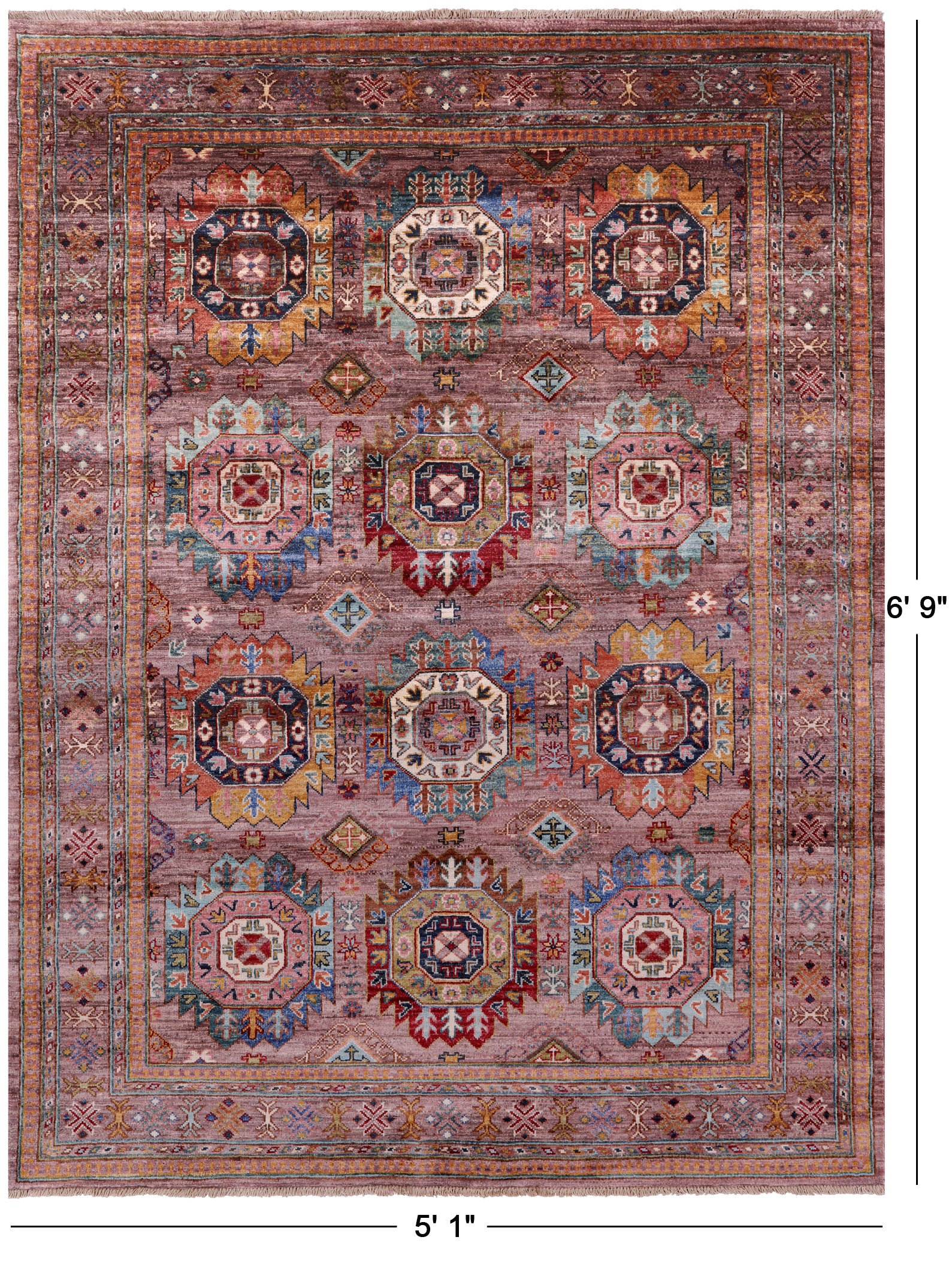 Turkmen Ersari Hand Knotted Wool Rug - 5' 1" X 6' 9" - Golden Nile