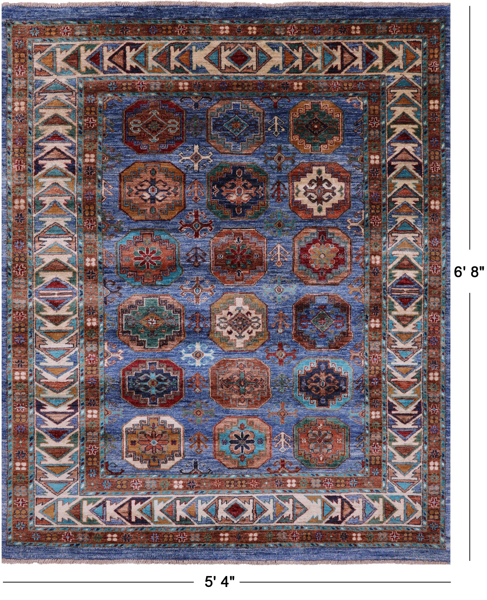 Blue Turkmen Ersari Hand Knotted Wool Rug - 5' 4" X 6' 8" - Golden Nile