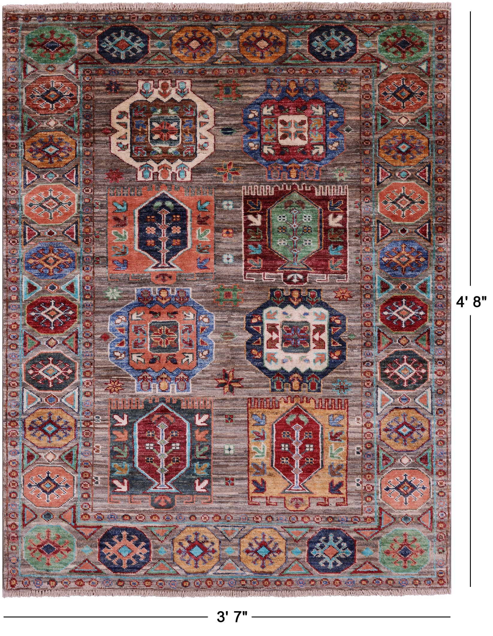 Turkmen Ersari Hand Knotted Wool Rug - 3' 7" X 4' 8" - Golden Nile