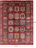 Red Turkmen Ersari Hand Knotted Wool Rug - 4' 11" X 6' 9" - Golden Nile