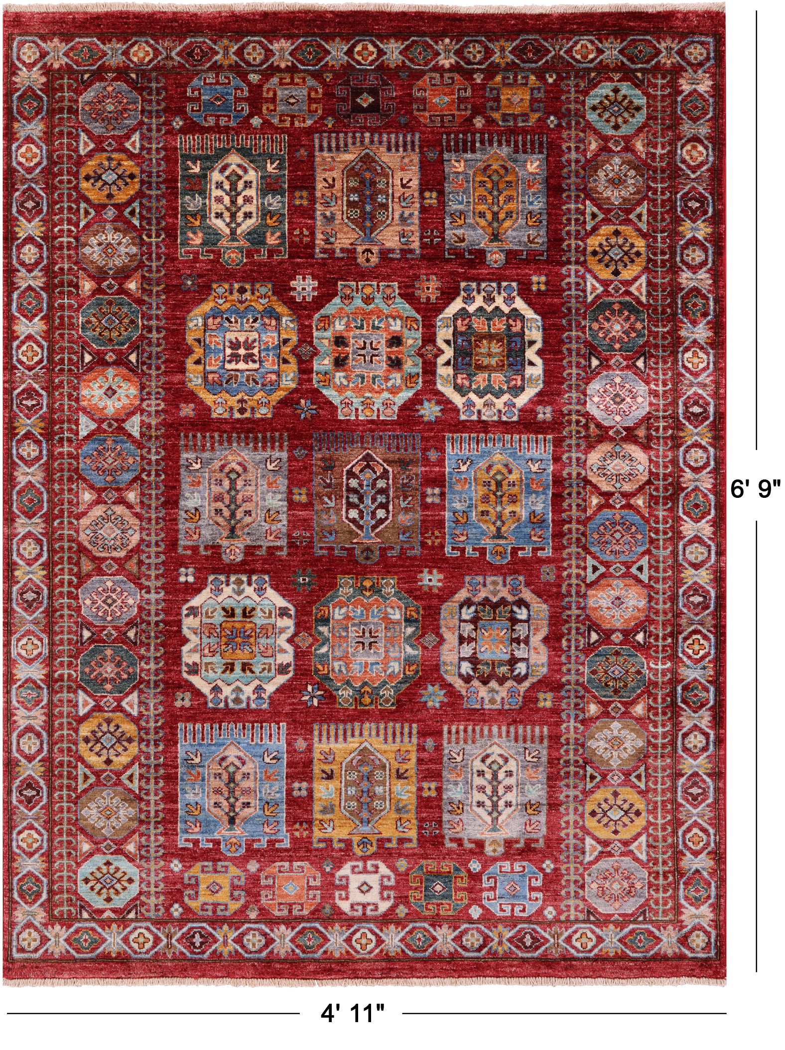 Red Turkmen Ersari Hand Knotted Wool Rug - 4' 11" X 6' 9" - Golden Nile