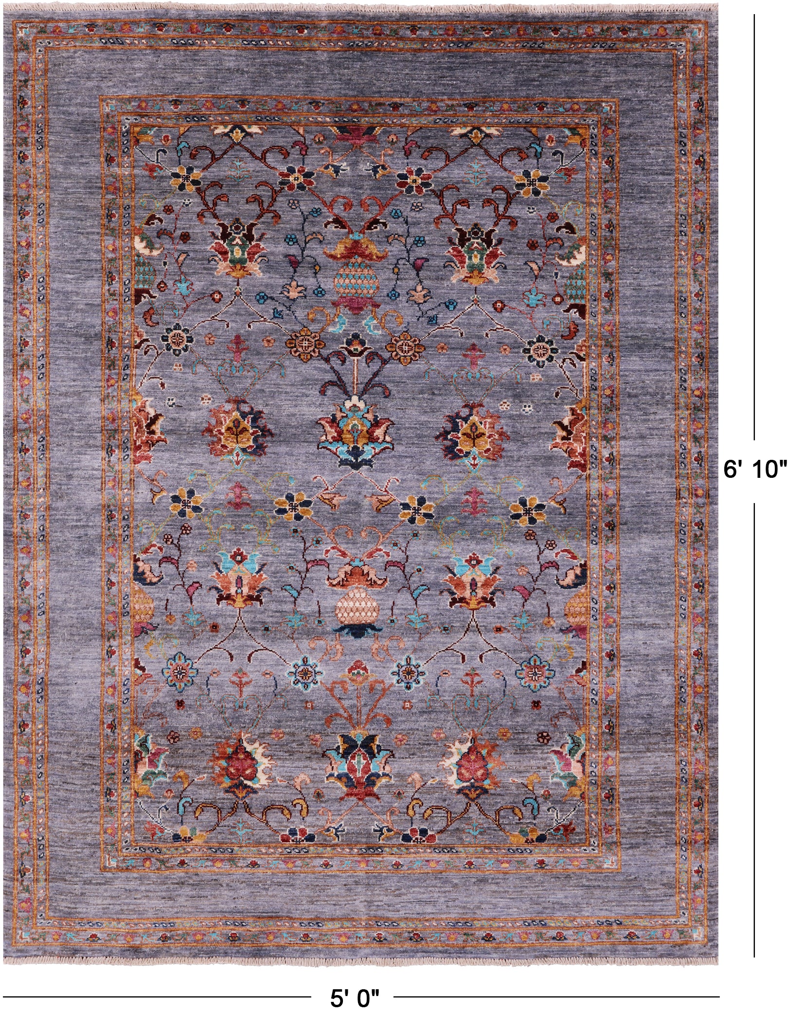 Grey Peshawar Hand Knotted Wool Rug - 5' 0" X 6' 10" - Golden Nile