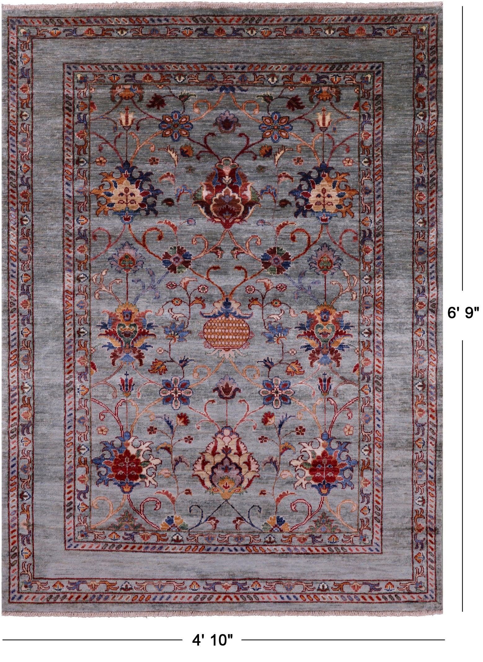 Peshawar Hand Knotted Wool Rug - 4' 10" X 6' 9" - Golden Nile
