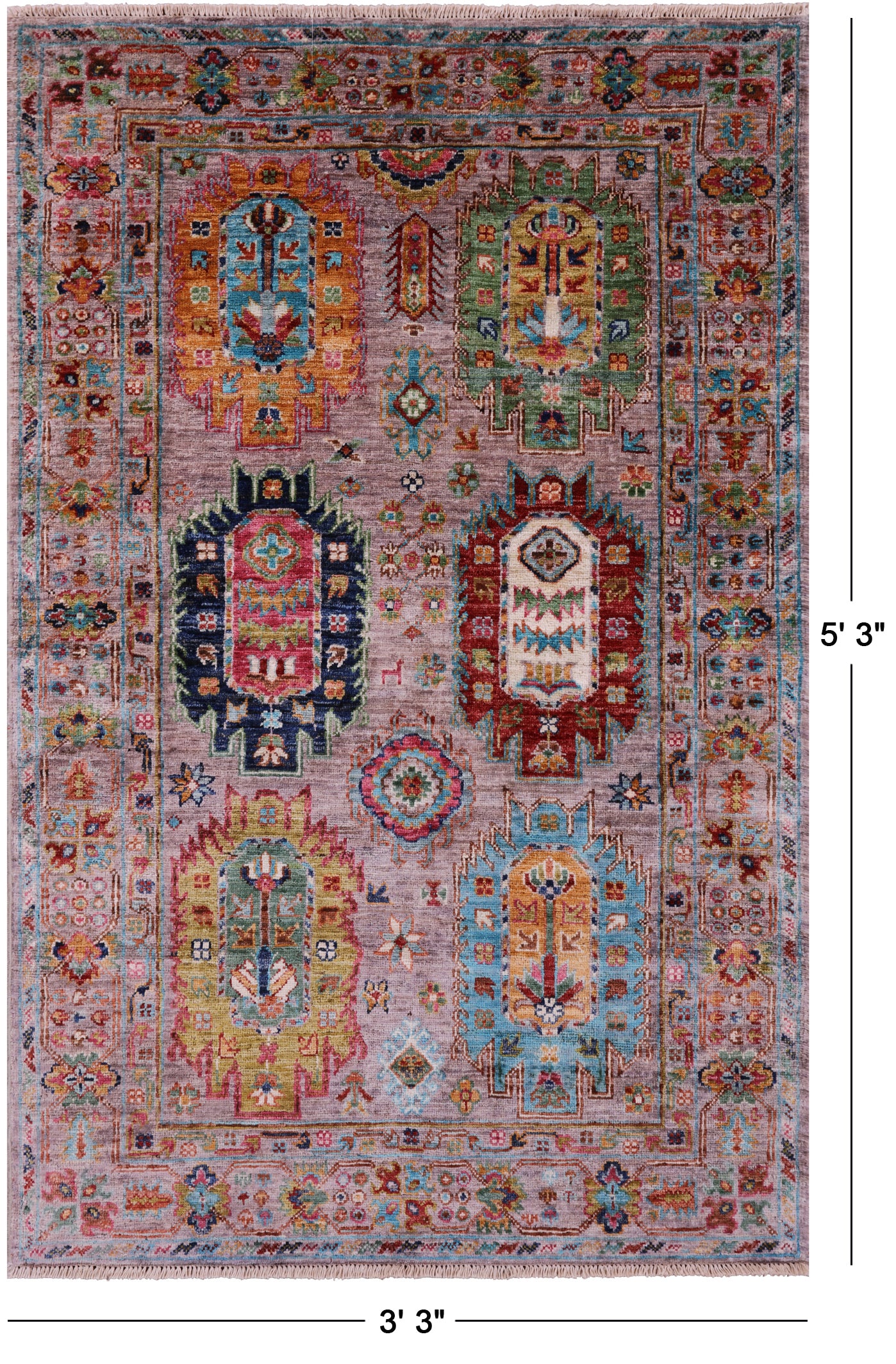 Turkmen Ersari Hand Knotted Wool Rug - 3' 3" X 5' 3" - Golden Nile