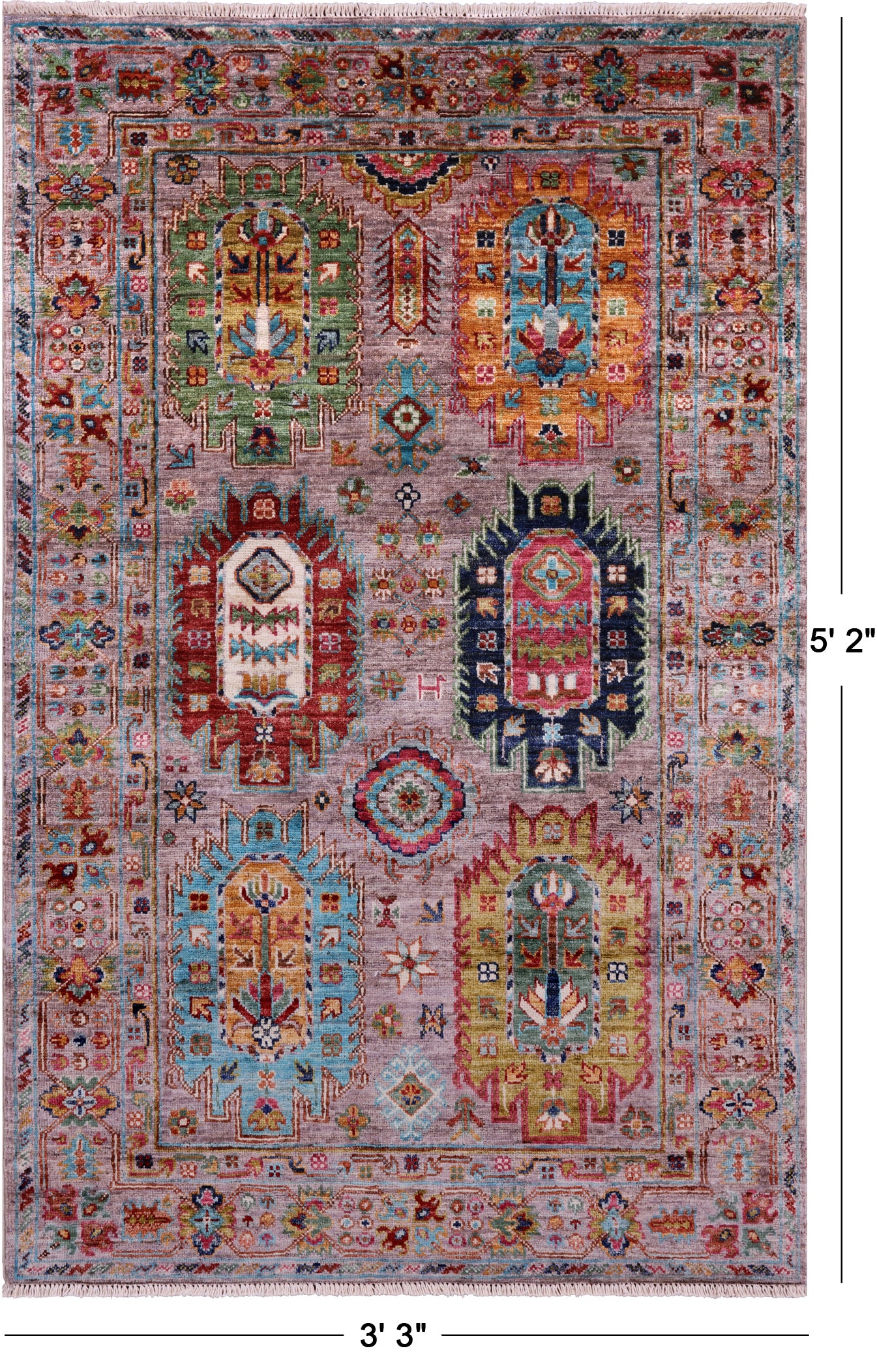 Turkmen Ersari Hand Knotted Wool Rug - 3' 3" X 5' 2" - Golden Nile