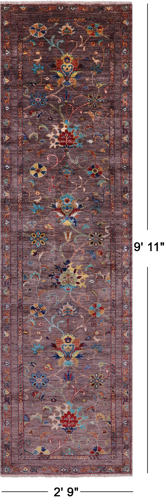 Peshawar Hand Knotted Wool Runner Rug - 2' 9" X 9' 11" - Golden Nile