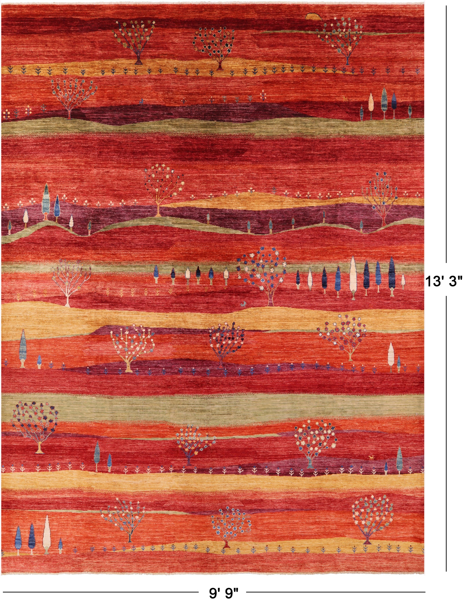 Tribal Persian Gabbeh Hand Knotted Wool Rug - 9' 9" X 13' 3" - Golden Nile