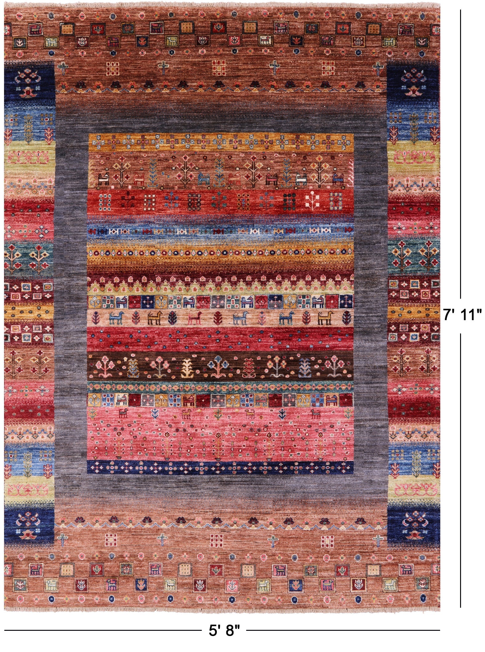 Tribal Persian Gabbeh Hand Knotted Wool Rug - 5' 8" X 7' 11" - Golden Nile