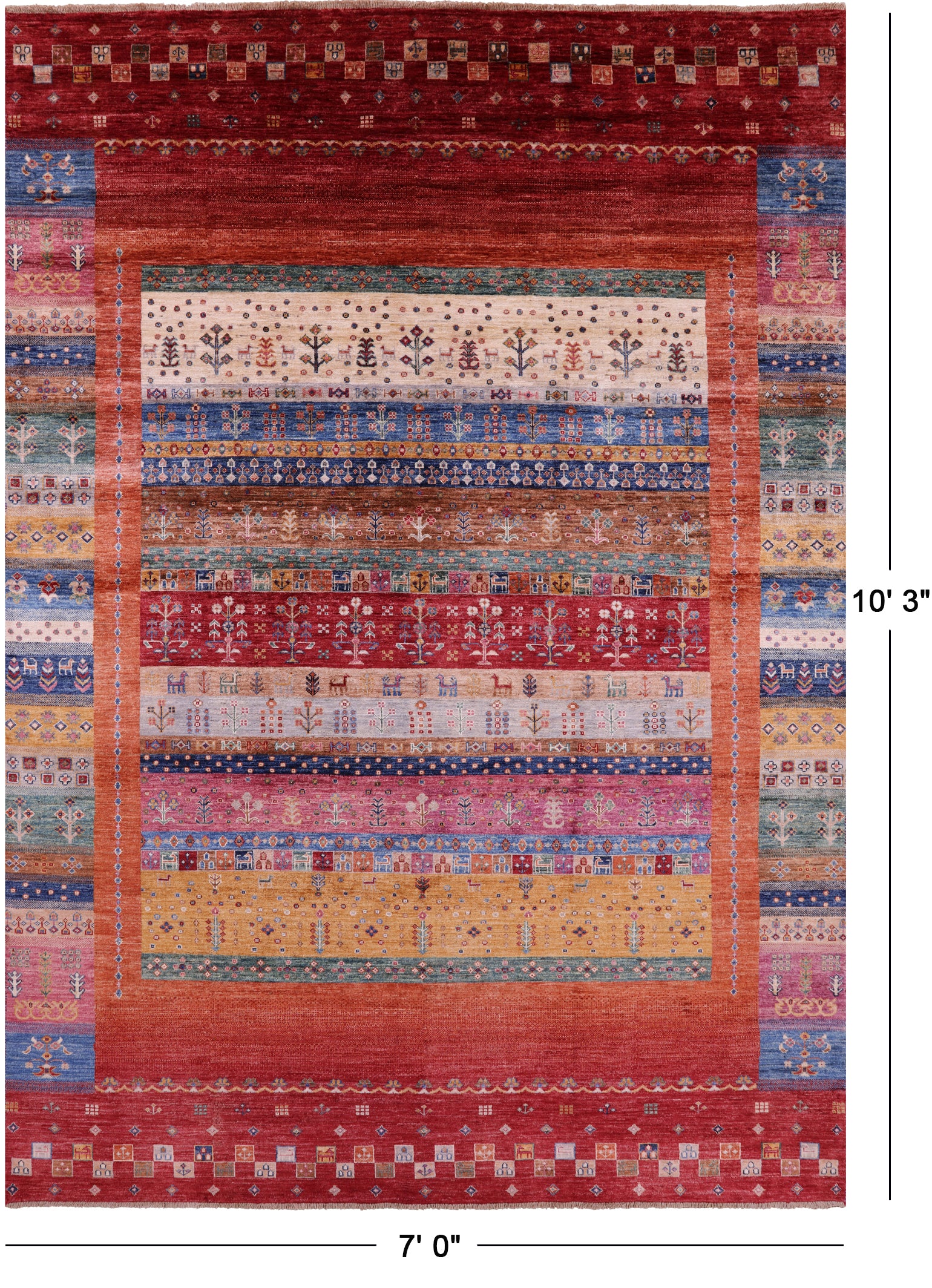 Persian Gabbeh Tribal Handmade Wool Rug - 7' 0" X 10' 3" - Golden Nile
