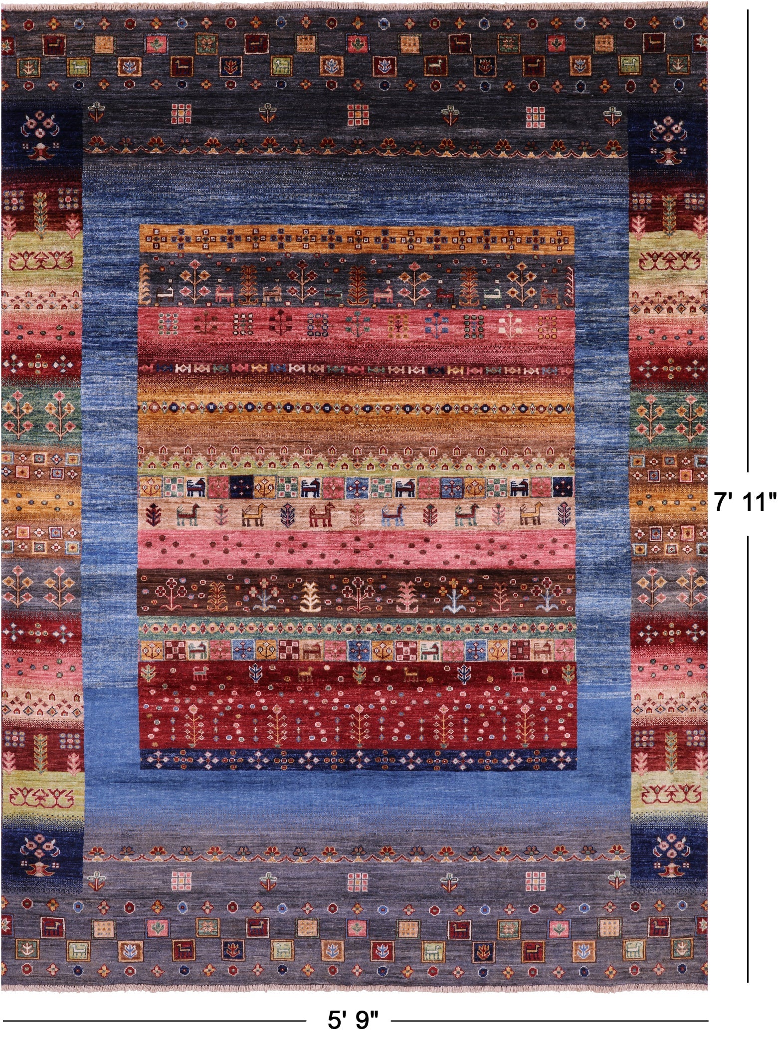 Persian Gabbeh Tribal Hand Knotted Wool Rug - 5' 9" X 7' 11" - Golden Nile