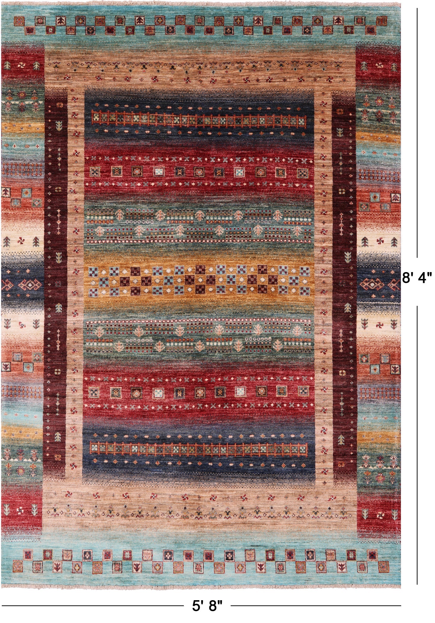 Persian Gabbeh Tribal Handmade Wool Rug - 5' 8" X 8' 4" - Golden Nile