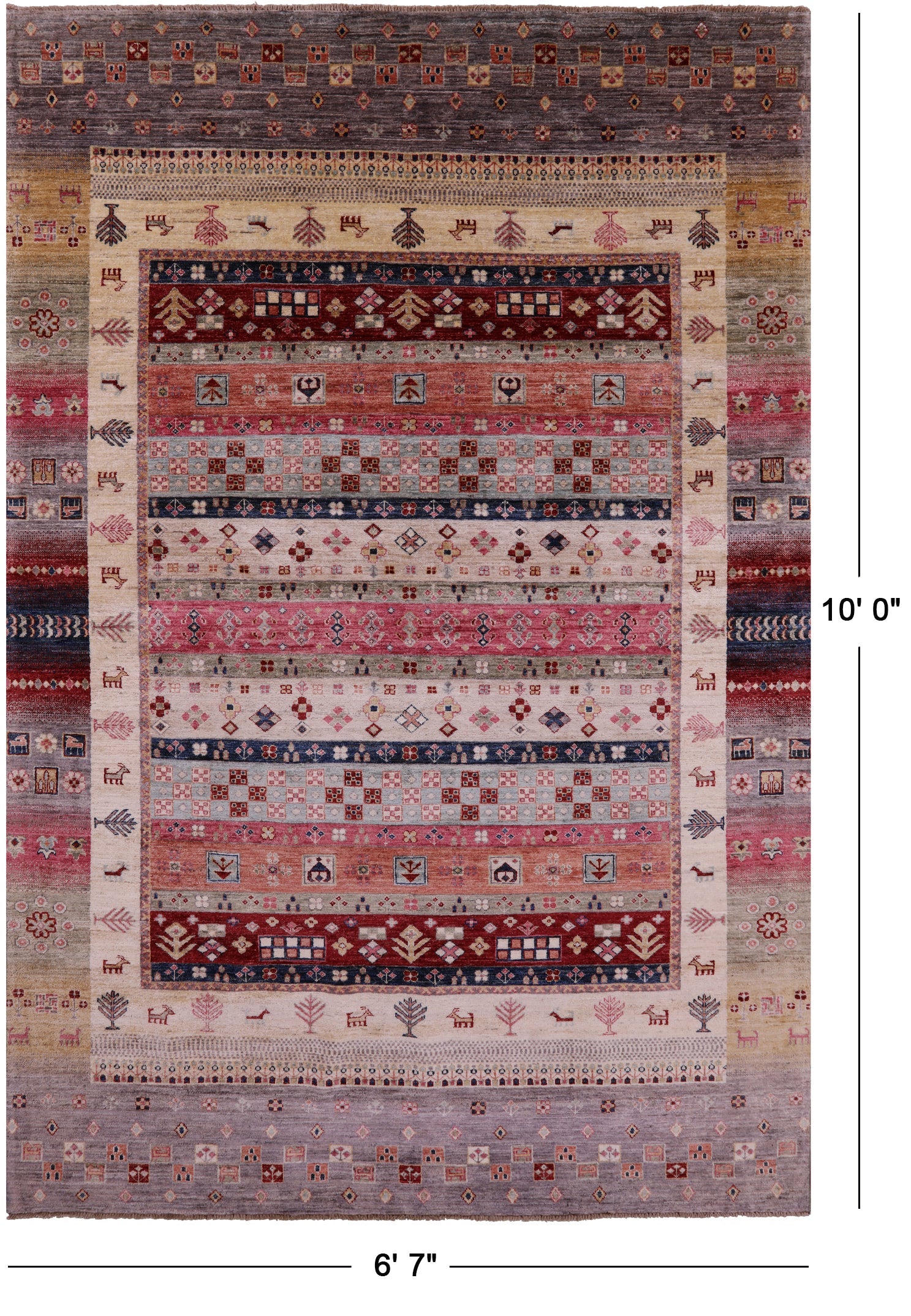 Persian Gabbeh Tribal Hand Knotted Wool Rug - 6' 7" X 10' 0" - Golden Nile