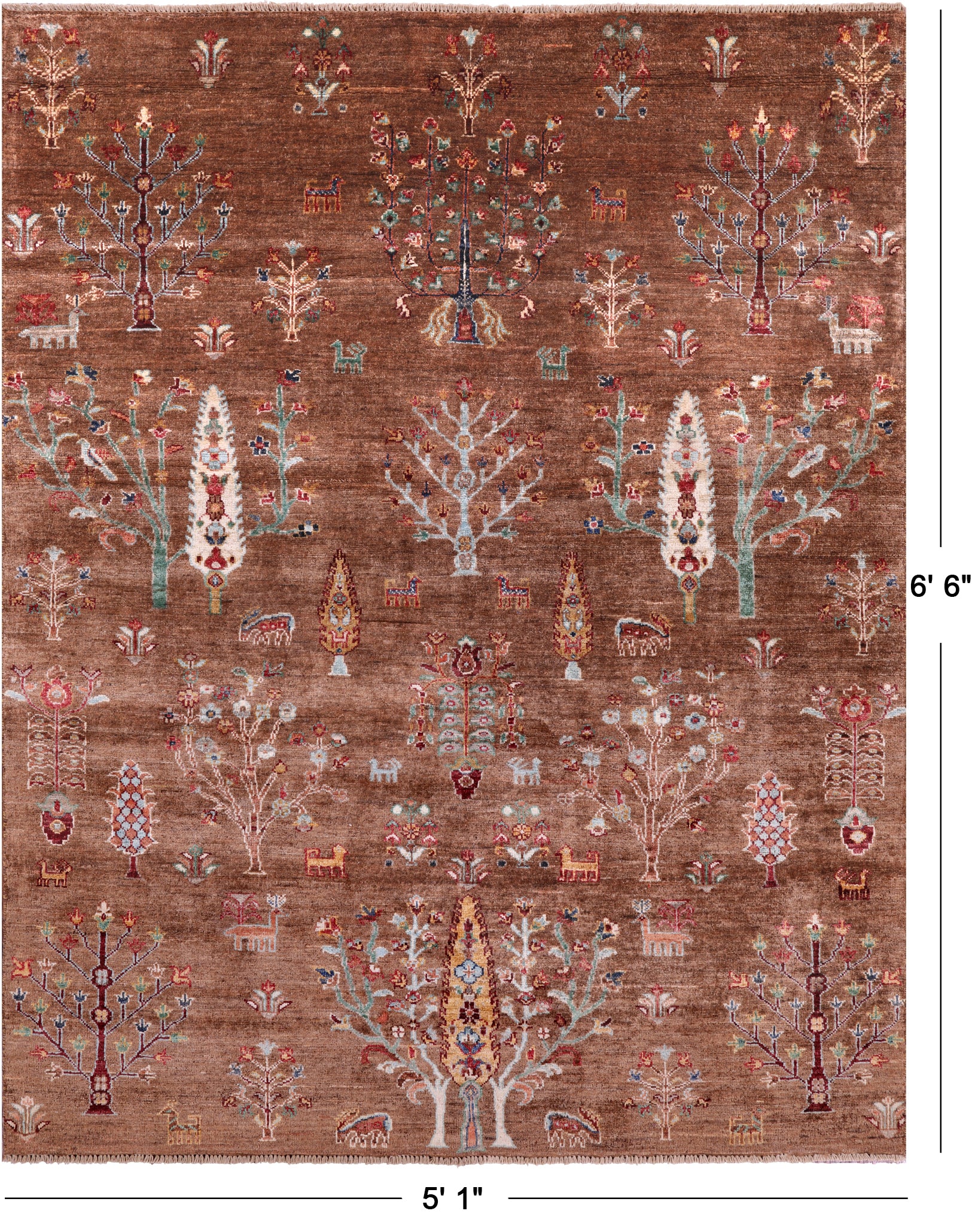 Brown Tribal Persian Gabbeh Hand Knotted Wool Rug - 5' 1" X 6' 6" - Golden Nile
