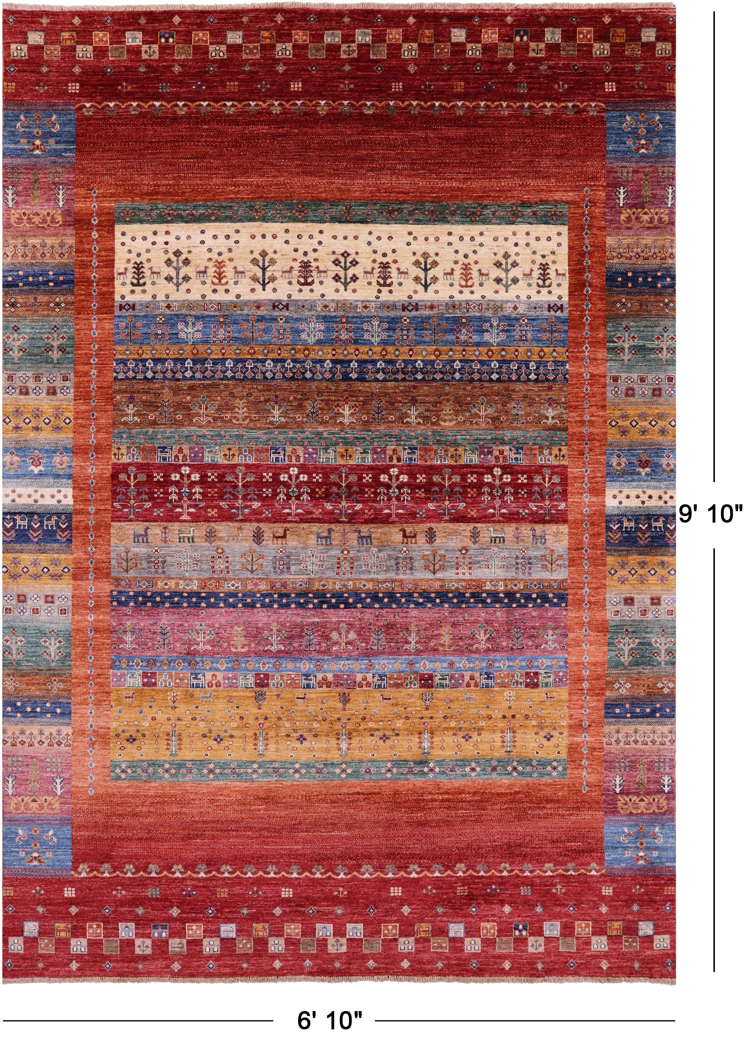 Persian Gabbeh Tribal Hand Knotted Wool Rug - 6' 10" X 9' 10" - Golden Nile