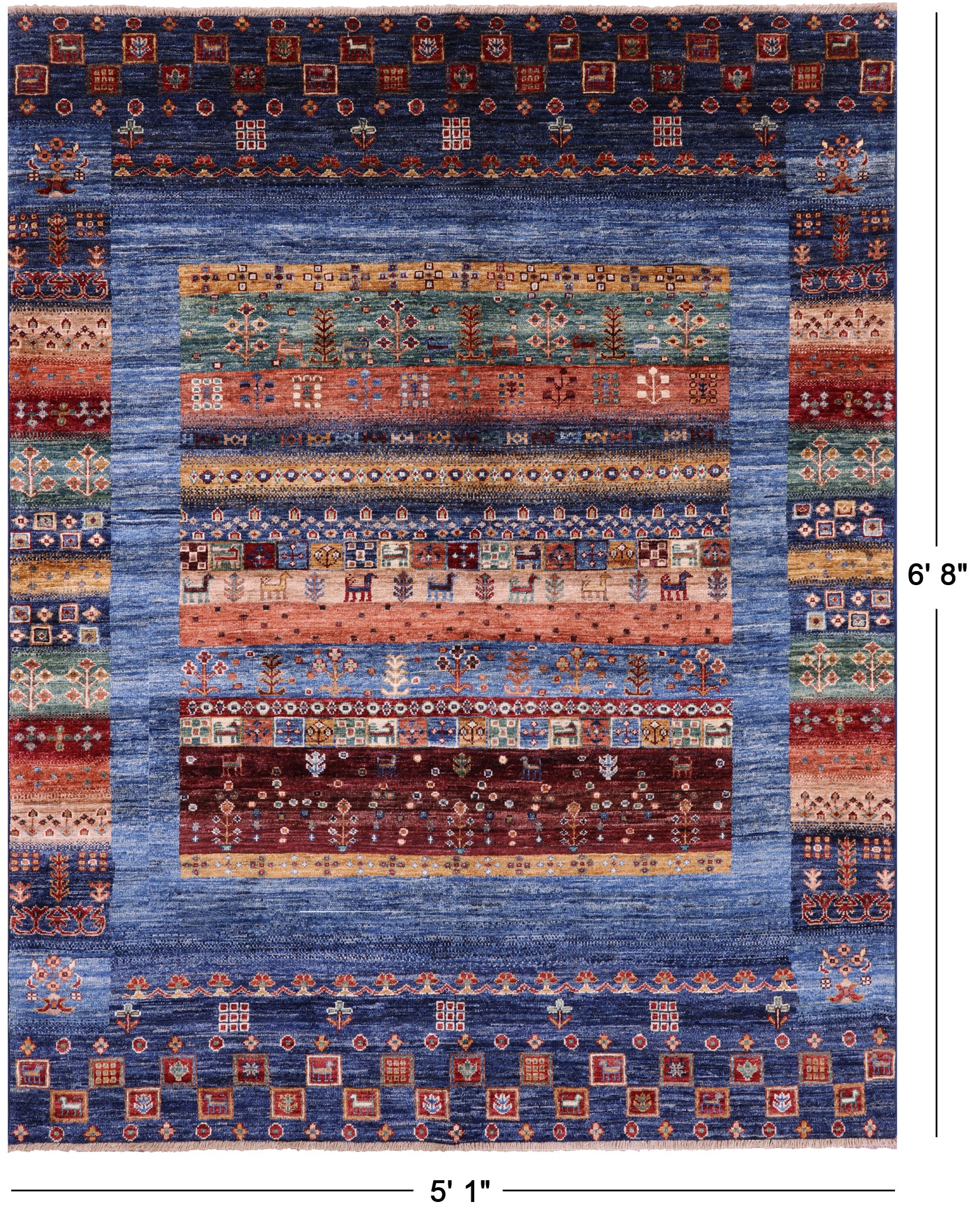 Persian Gabbeh Tribal Hand Knotted Wool Rug - 5' 1" X 6' 8" - Golden Nile