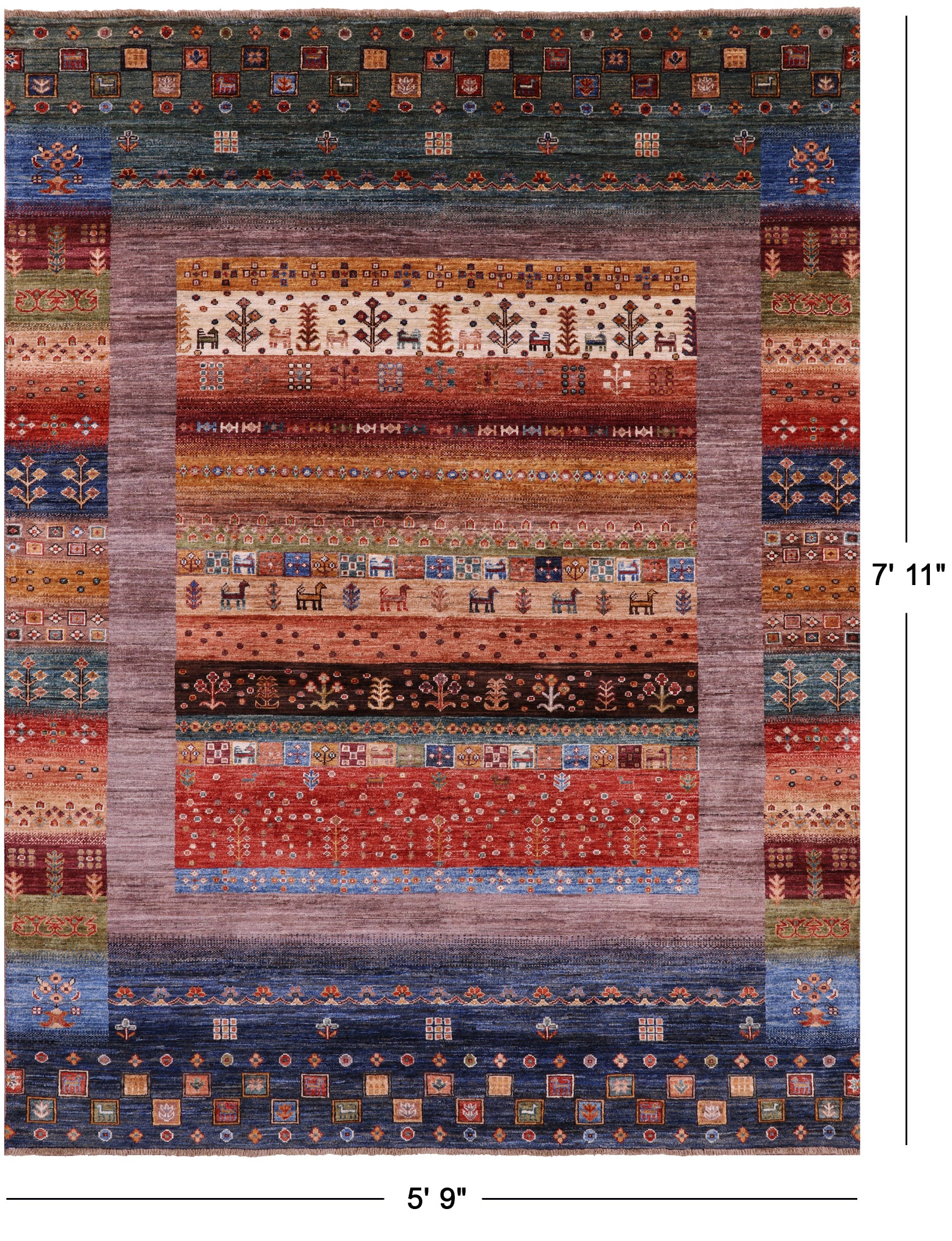 Persian Gabbeh Tribal Hand Knotted Wool Rug - 5' 9" X 7' 11" - Golden Nile