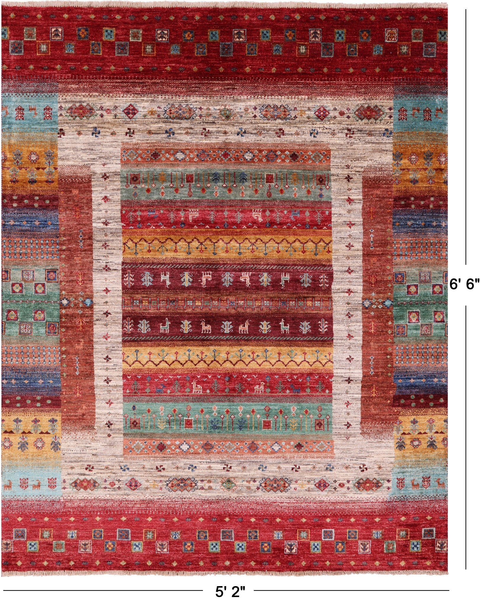 Persian Tribal Gabbeh Hand Knotted Wool Rug - 5' 2" X 6' 6" - Golden Nile