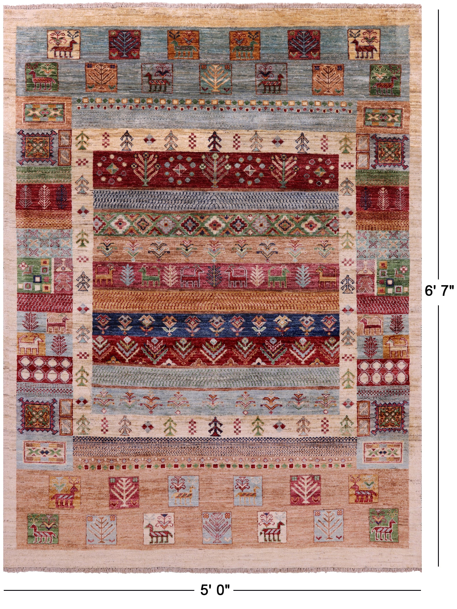 Persian Tribal Gabbeh Hand Knotted Wool Rug - 5' 0" X 6' 7" - Golden Nile