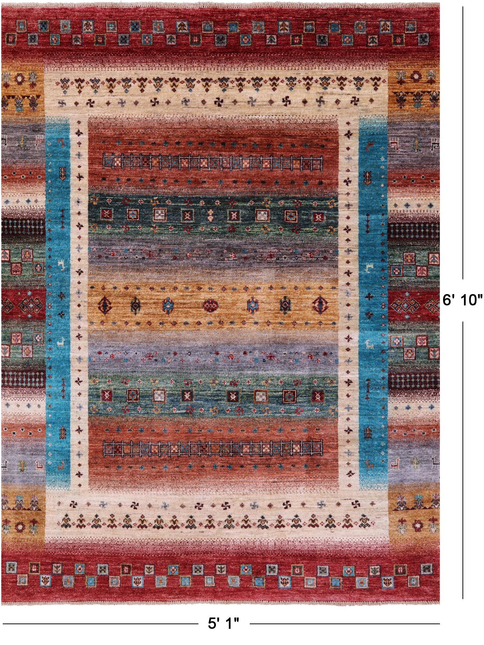Persian Tribal Gabbeh Hand Knotted Wool Rug - 5' 1" X 6' 10" - Golden Nile