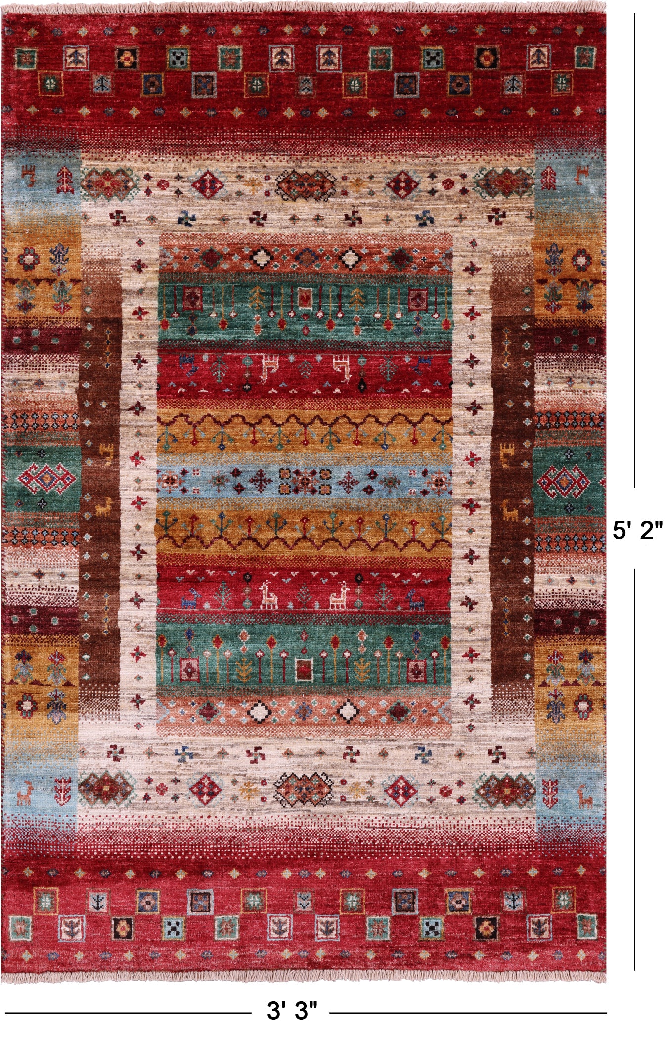Tribal Persian Gabbeh Hand Knotted Wool Rug - 3' 3" X 5' 2" - Golden Nile