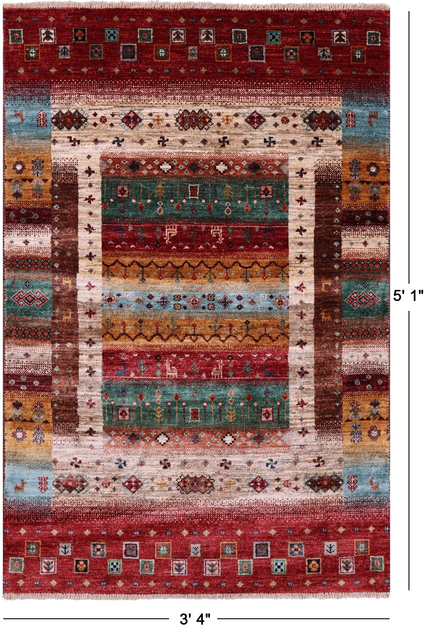 Persian Tribal Gabbeh Hand Knotted Wool Rug - 3' 4" X 5' 1" - Golden Nile