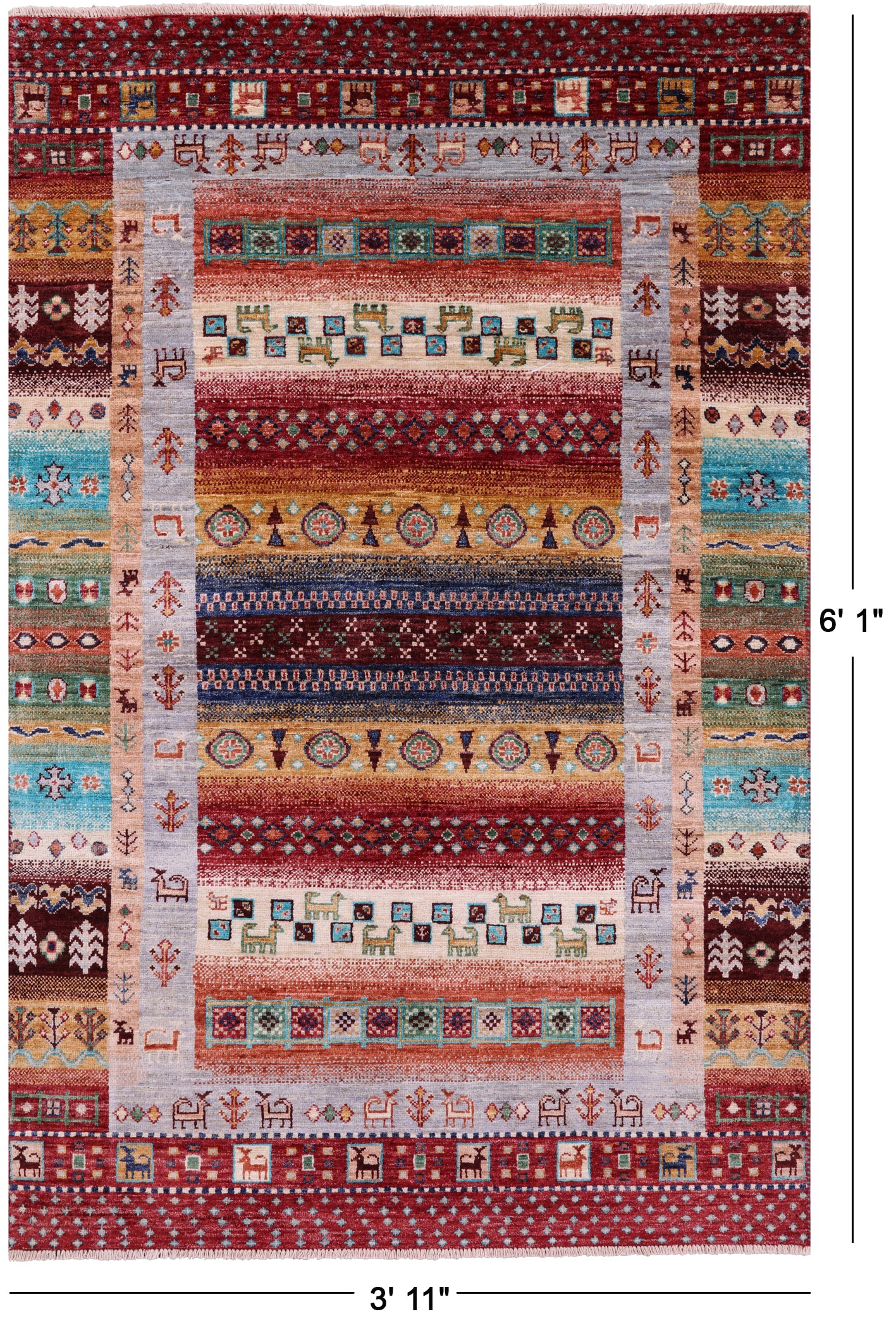 Tribal Persian Gabbeh Hand Knotted Wool Rug - 3' 11" X 6' 1" - Golden Nile