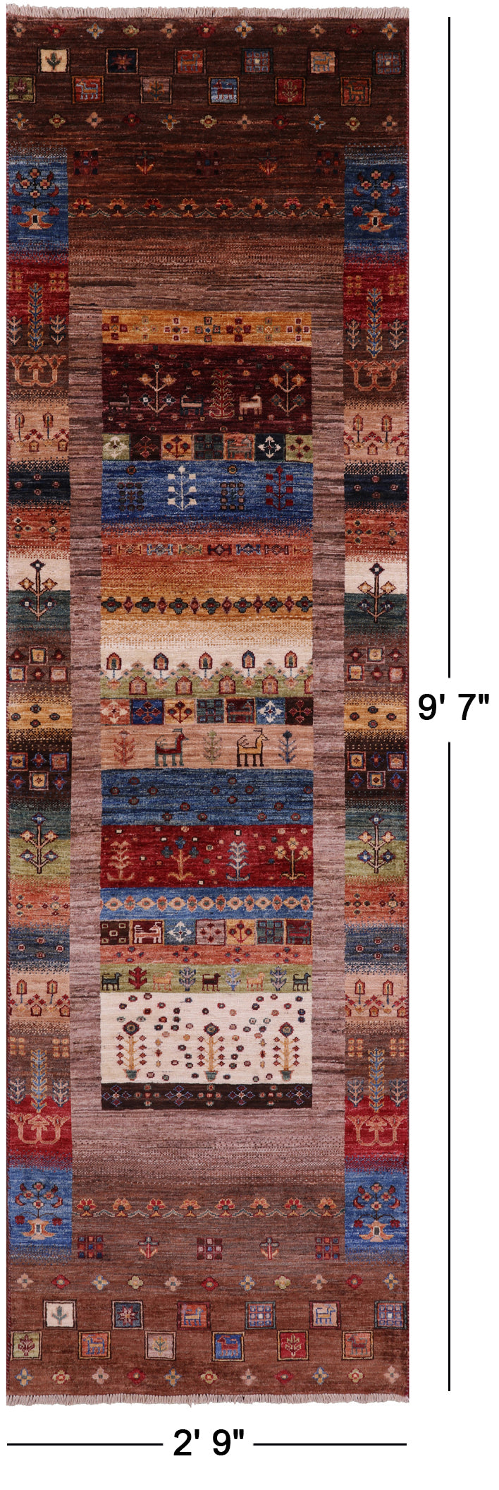 Tribal Persian Gabbeh Handmade Wool Runner Rug - 2' 9" X 9' 7" - Golden Nile