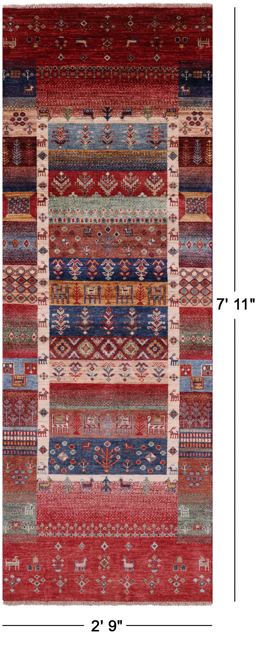 Tribal Persian Gabbeh Hand Knotted Wool Runner Rug - 2' 9" X 7' 11" - Golden Nile