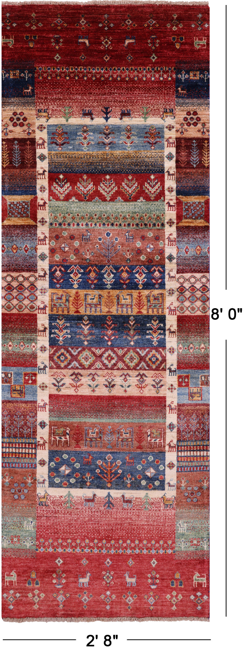 Tribal Persian Gabbeh Hand Knotted Wool Runner Rug - 2' 8" X 8' 0" - Golden Nile
