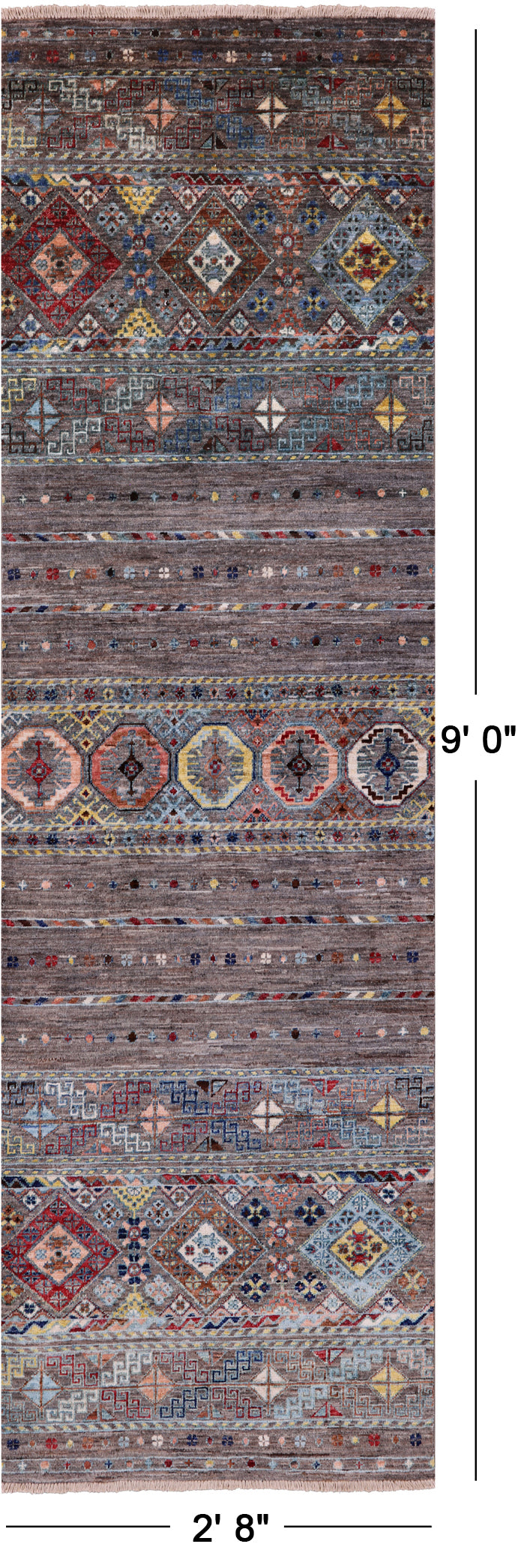 Grey Khorjin Persian Gabbeh Hand Knotted Wool Runner Rug - 2' 8" X 9' 0" - Golden Nile