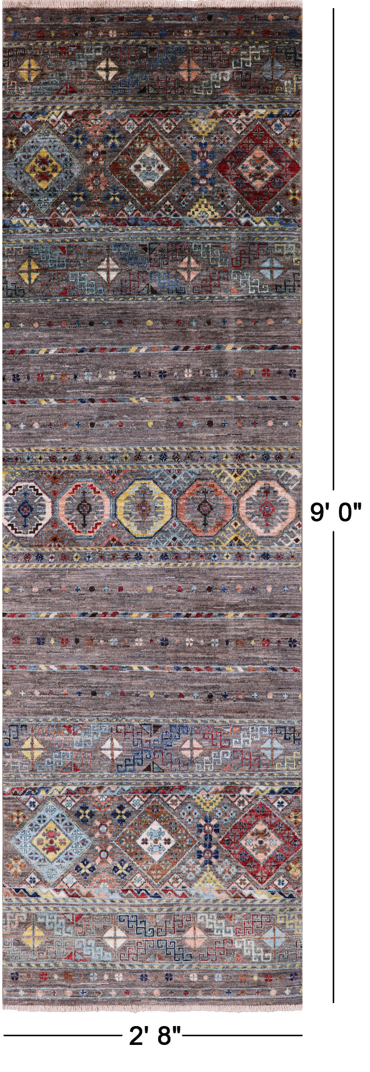 Grey Khorjin Persian Gabbeh Hand Knotted Wool Runner Rug - 2' 8" X 9' 0" - Golden Nile