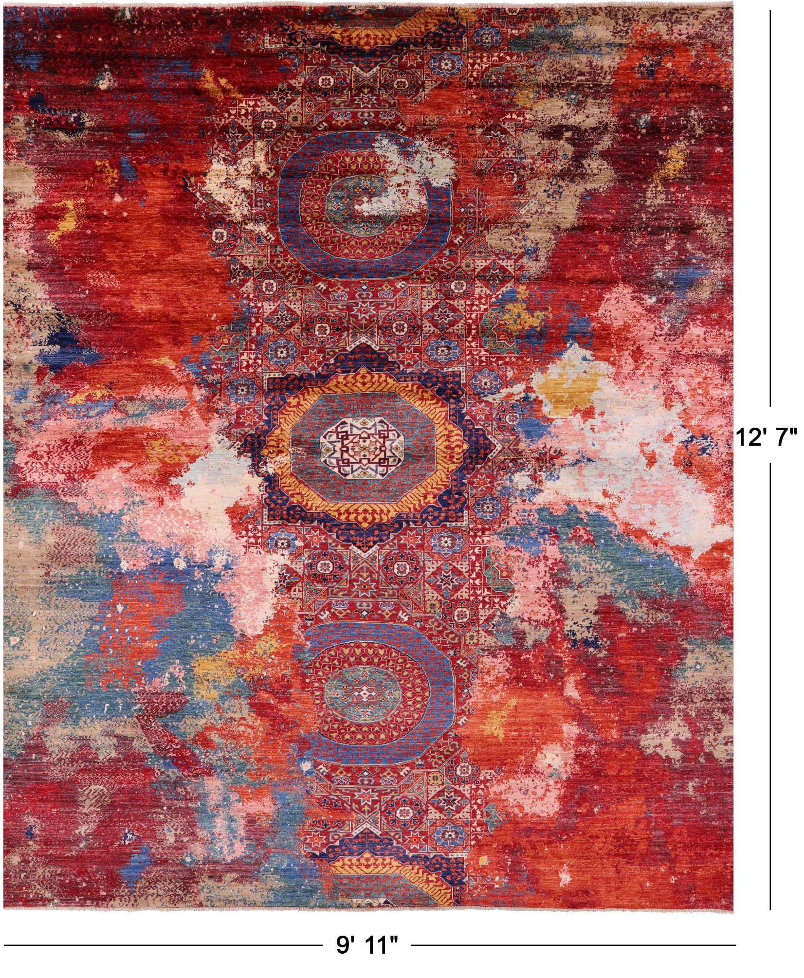 Geometric Persian Mamluk Hand Knotted Wool Rug - 9' 11" X 12' 7" - Golden Nile