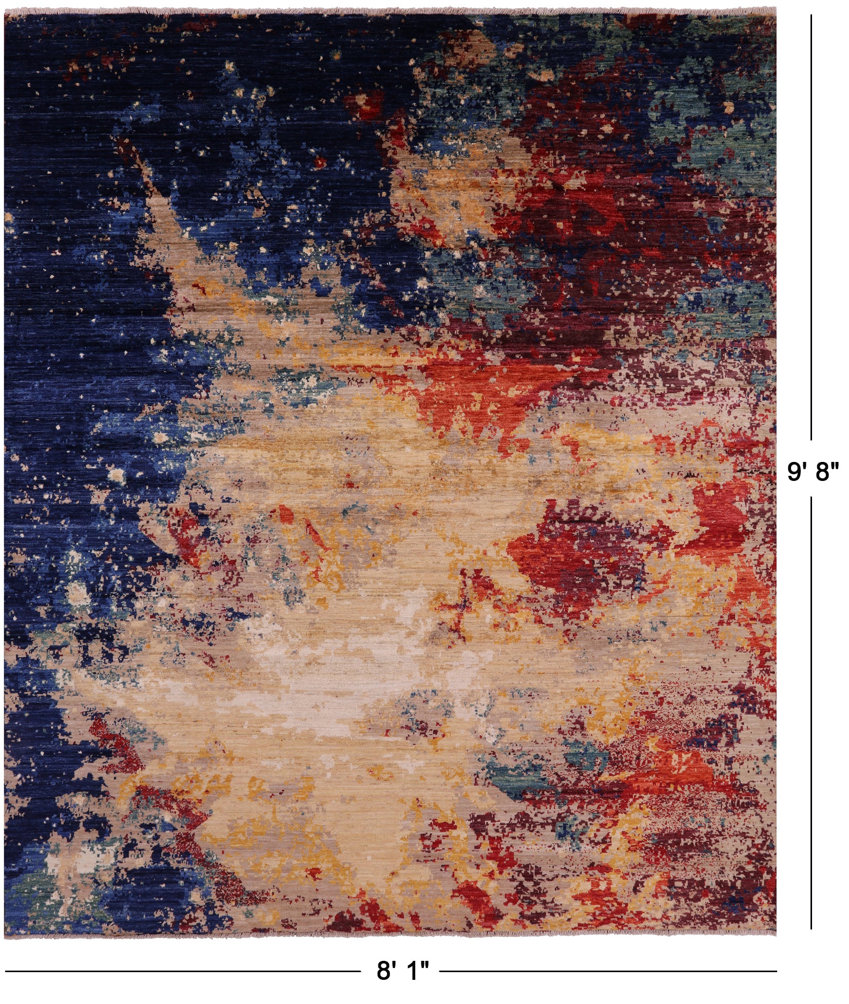 Abstract Contemporary Hand Knotted Wool Rug - 8' 1" X 9' 8" - Golden Nile