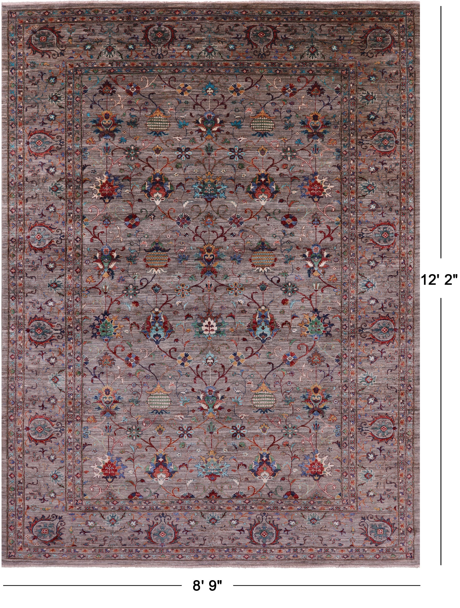 Peshawar Hand Knotted Wool Rug - 8' 9" X 12' 2" - Golden Nile