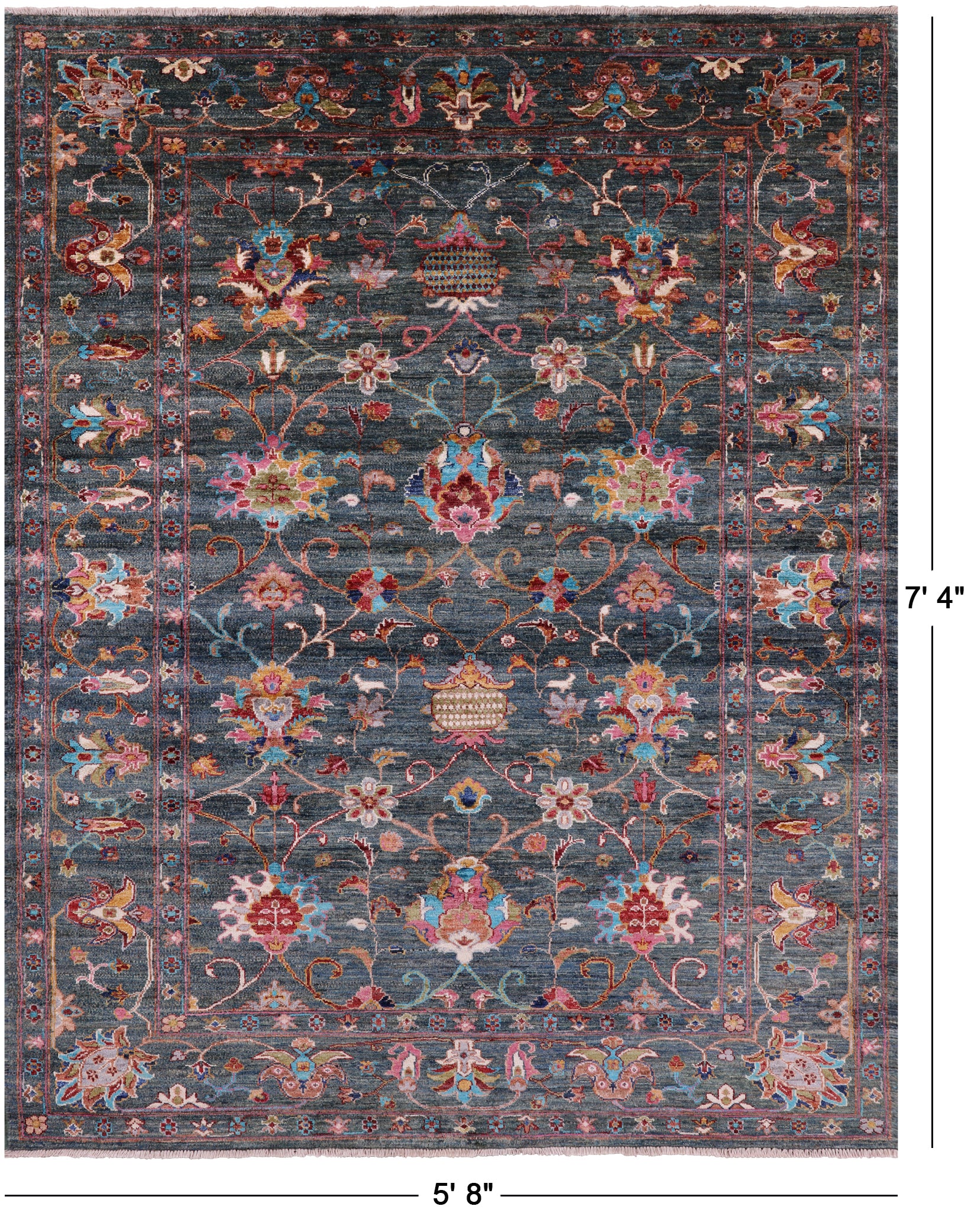 Green Peshawar Handmade Wool Rug - 5' 8" X 7' 4" - Golden Nile