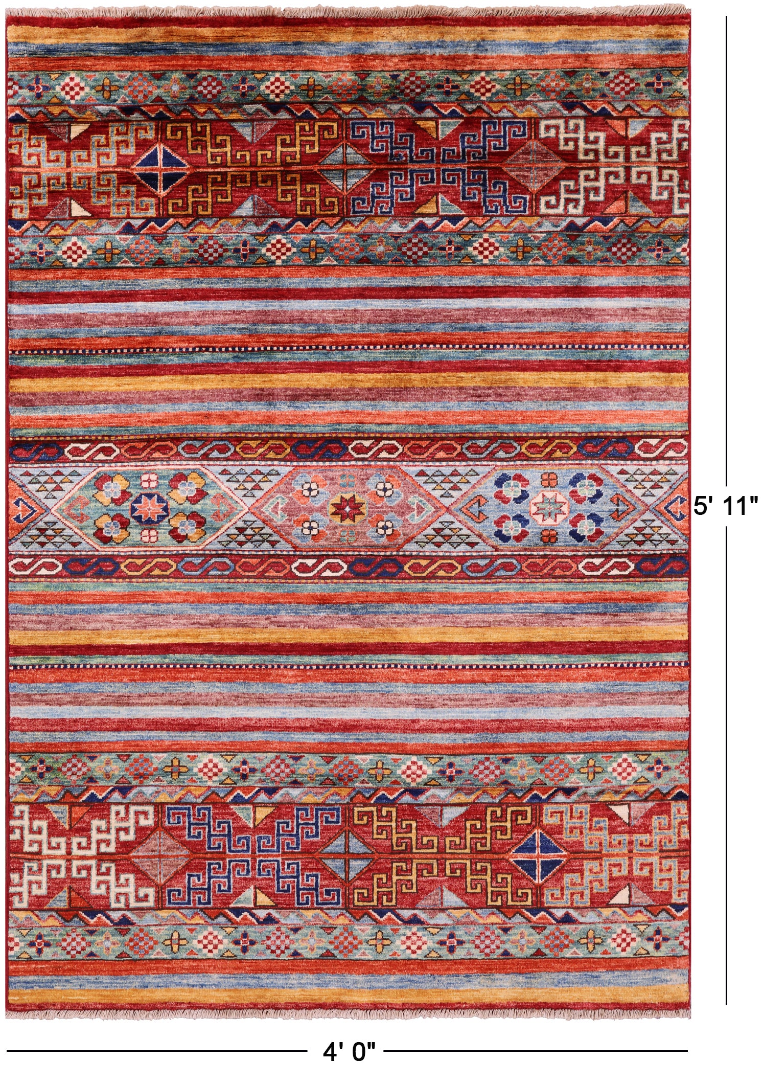 Khorjin Persian Gabbeh Hand Knotted Wool Rug - 4' 0" X 5' 11" - Golden Nile