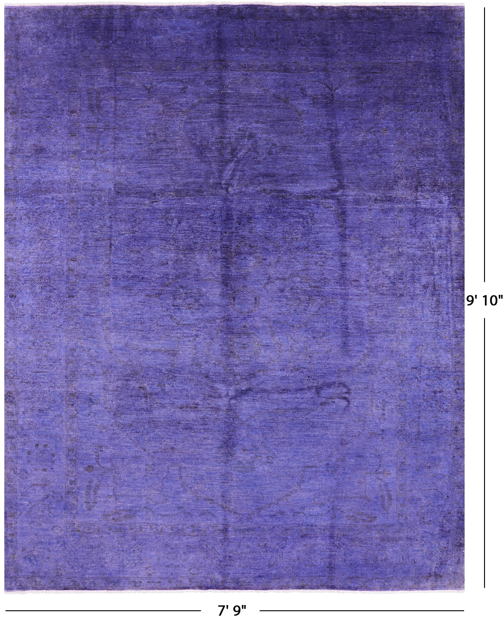 Purple Full Pile Overdyed Hand Knotted Wool Area Rug - 7' 9" X 9' 10" - Golden Nile