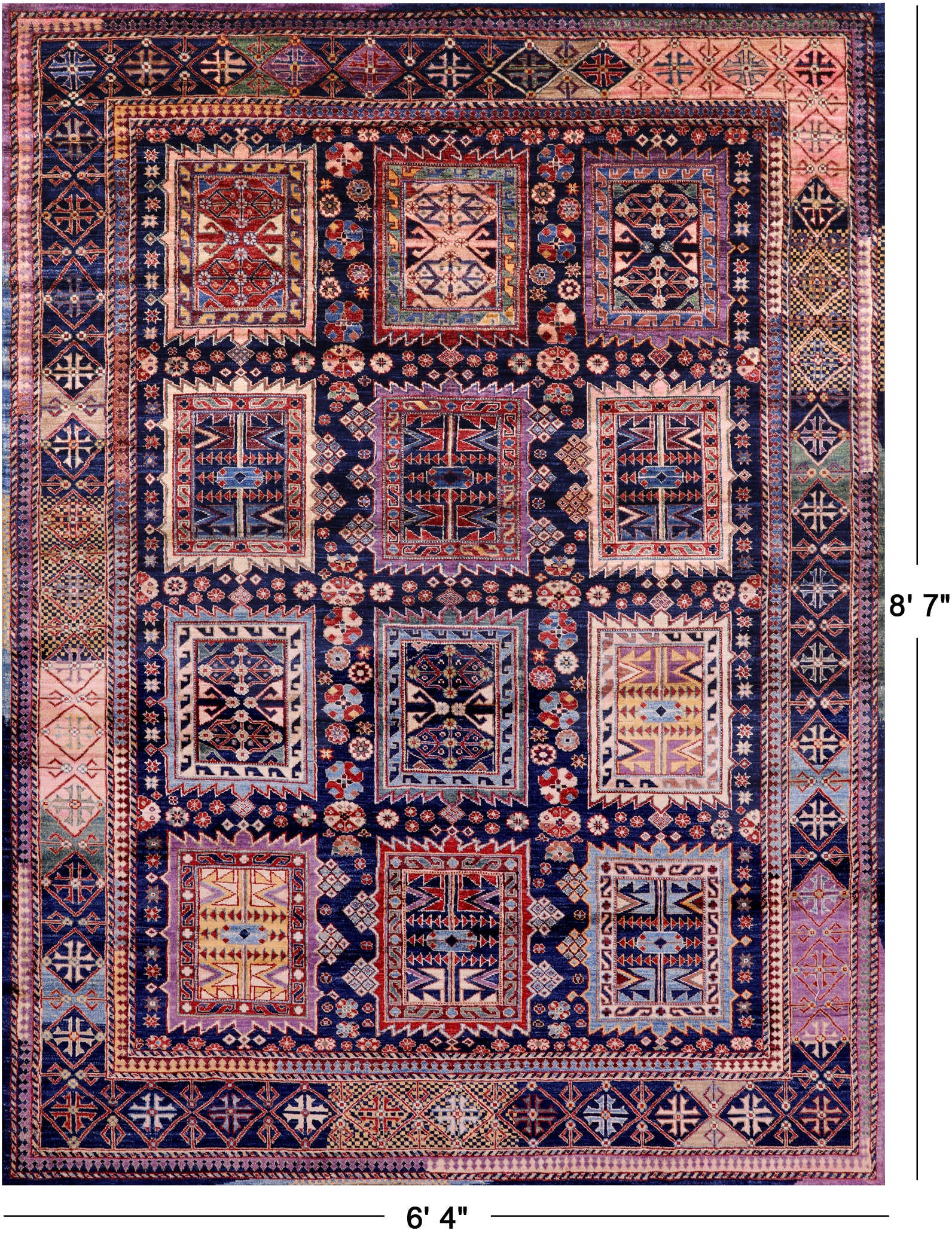 Blue Persian Fine Serapi Handmade Wool Rug - 6' 4" X 8' 7" - Golden Nile