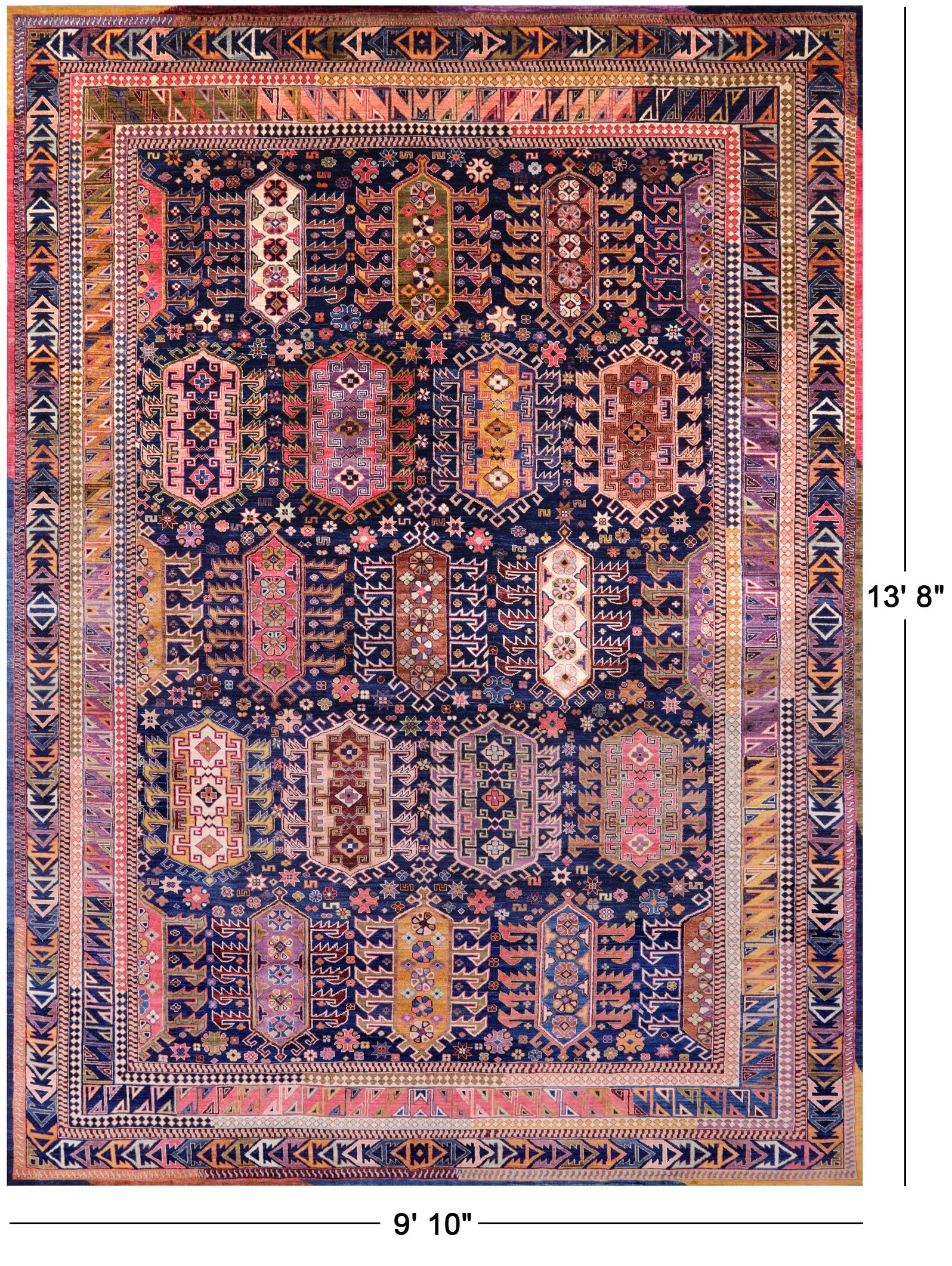 Blue Persian Fine Serapi Hand Knotted Wool Rug - 9' 10" X 13' 8" - Golden Nile