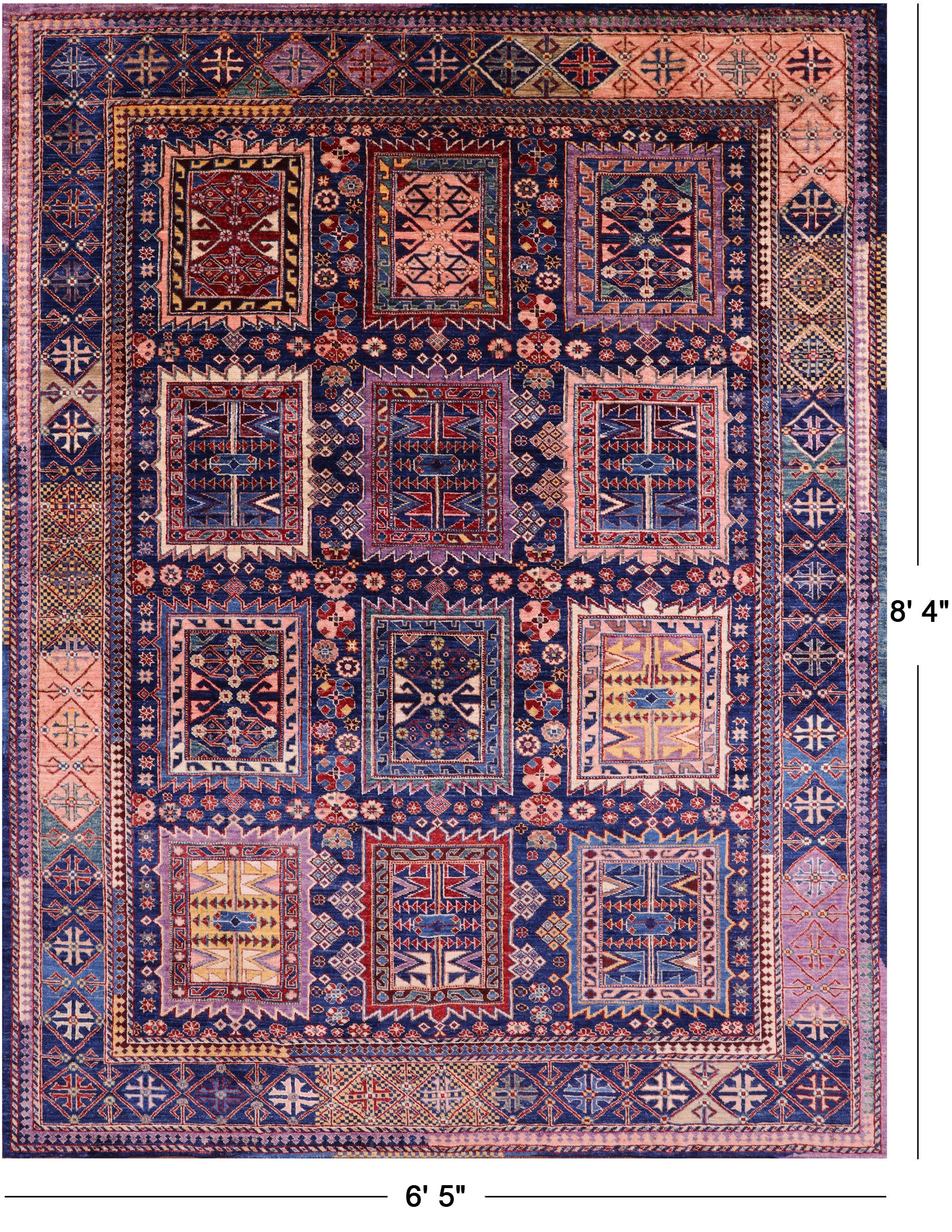 Blue Persian Fine Serapi Hand Knotted Wool Rug - 6' 5" X 8' 4" - Golden Nile