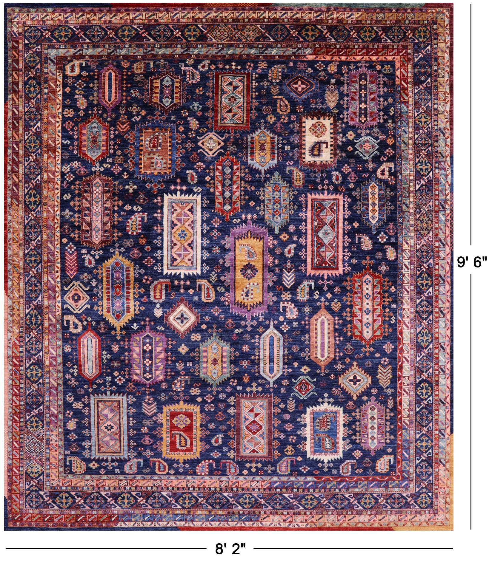 Blue Persian Fine Serapi Hand Knotted Wool Rug - 8' 2" X 9' 6" - Golden Nile